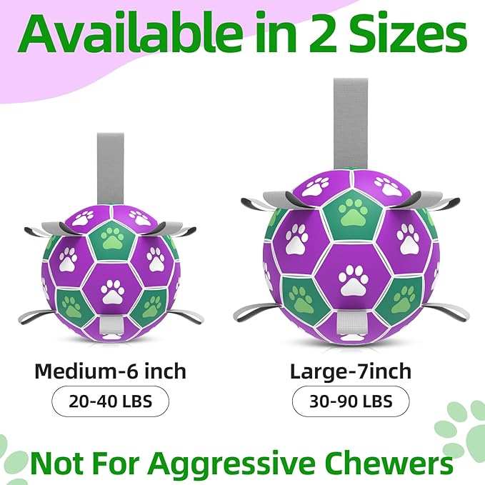 Diman Dog Balls with Nylon Straps, Puppy Soccer Ball for Dogs, Outdoor Dog Toys, Durable Fetch Pet Toy for Training, Birthady Gift for Large Pets (7 Inch)