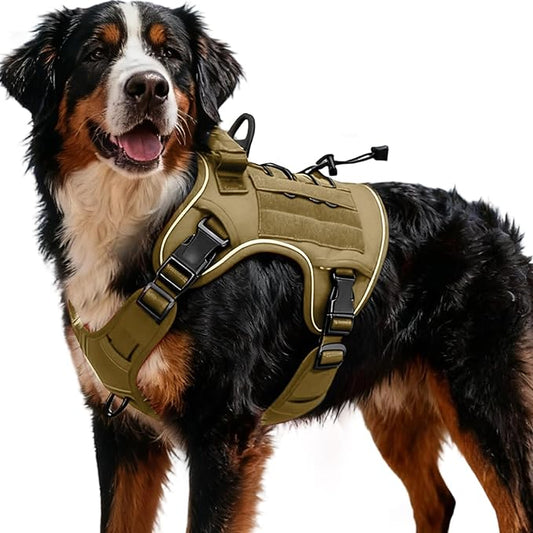 Heavy-Duty Tactical Dog Harness for Large Dogs, No Pull Adjustable Reflective Pet Vest with Molle System, K9 Military-Grade Control for Service Training, Outdoor & 10+ Breeds, Khaki, XX-Large