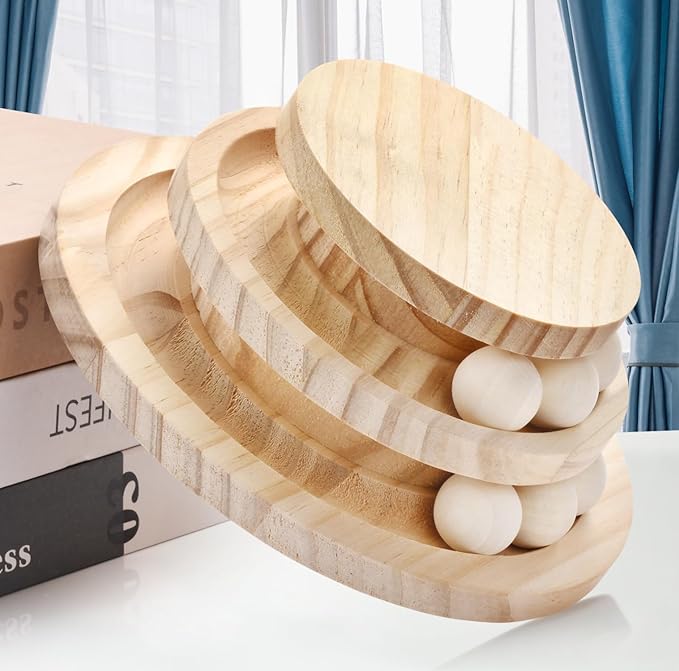 Cat Ball Track Toy, Double-Layer Tower cat Toy Roller, Interactive Wooden cat Toy - no Card Ball, Anti Slip, no Assembly Required, Ideal Choice for Physical and Mental Exercise of Kittens