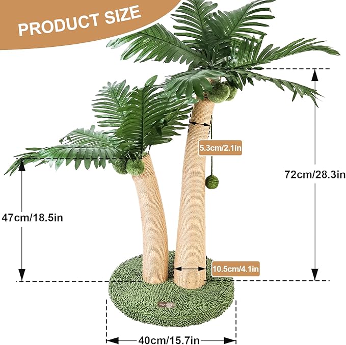 35" Tall Cat Scratching Post, 2 Curved Design Cat Scratcher Post with 5 Interactive Balls, Natural Sisal Rope Scratching Posts for Indoor Cats Adults and Kitten (Style A)