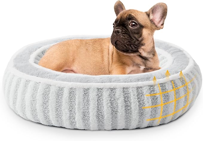 Dog Bed Medium Size Dogs, Washable Large Cat Beds for Indoor Cats with Anti-Slip Bottom, Supportive Soft Calming Sleeping Pet Bed for Puppy and Kitten, 25 inches, White
