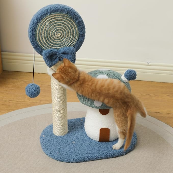Doggie&Kittie Cat Scratching Post Cute Kitten Scratching Board Kitty Toys Mushroom Lollipop Cat Scratcher Furniture Cat Climber Climbing Tower for Indoor Cats Sisal Material (Blue)