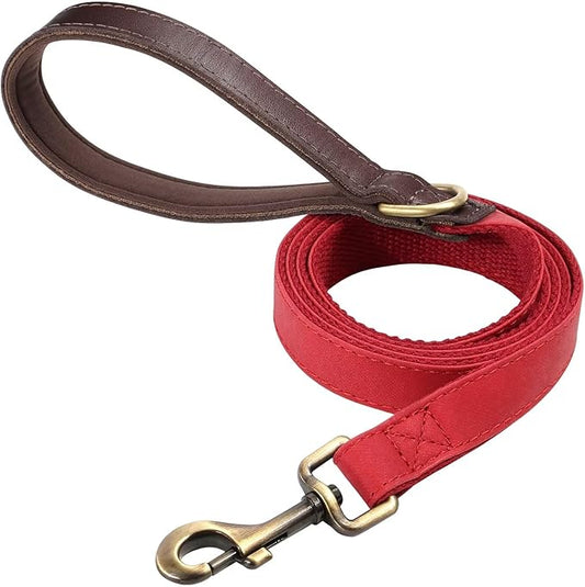 Didog PU Leather Dog Leash for Small Dogs 4.5ft, Soft Padded Handle Dog Leashes for Medium Size, Walking and Training Leashes Faux Leather for Large Pet,Red