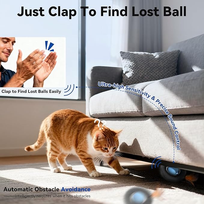 Interactive Cat Toy with Motion Activated Ball & 7-Hole Play Mat, Hide and Seek Exercise Game for Indoor Cats, Automatic Moving Cat Ball in Pouch, Rechargeable Kitten Toys