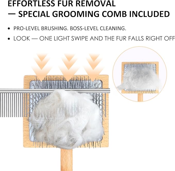 Large Dog Slicker Brush for Shedding & Curly Coat, Long Hair Dogs & Cats, Doodles, Poodles & Goldendoodles, Long Pin Grooming Brush with Wooden Handle, 3 Pcs Comb Set for Mats Tangles Wood