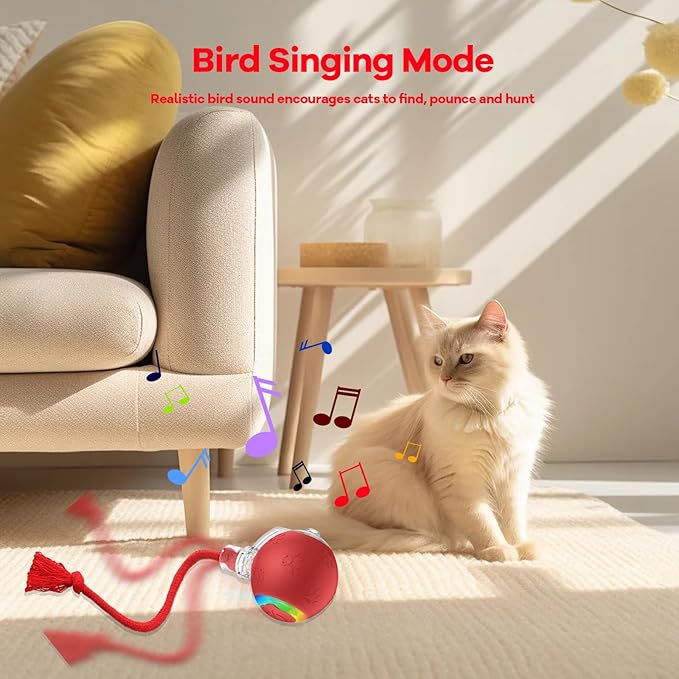 Interactive Cat Toys for Bored Indoor Cats - Motion Activated Fun with RGB Lighting, 2 Speed Settings & 3 Modes - Perfect for Cats & Kittens! (Red)