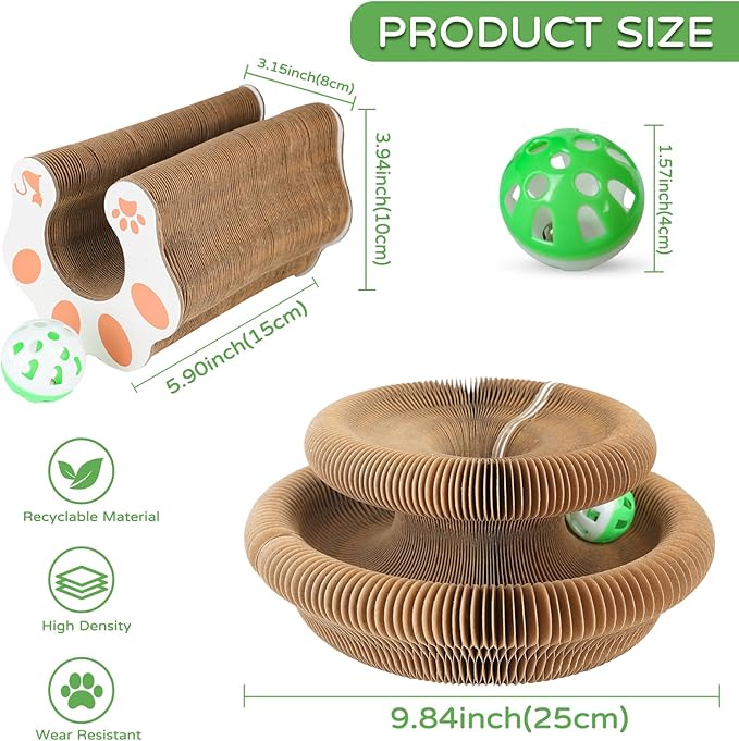 Accordion Magic Organ Cat Scratcher Toys for Indoor Cats - Cardboard Cat Scratching Board Ball Scratcher Pad 3 Pack
