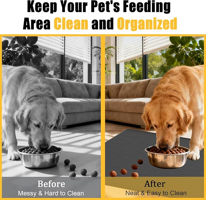 1.5MM Super Thick Dog Food Mat, 40"x30" Silicone Dog and Cat Mats for Food and Water Bowls, Waterproof Pet Feeding Mat for Contain Spills Protects Floors, Multiple Colors & Sizes for Pets, Brown