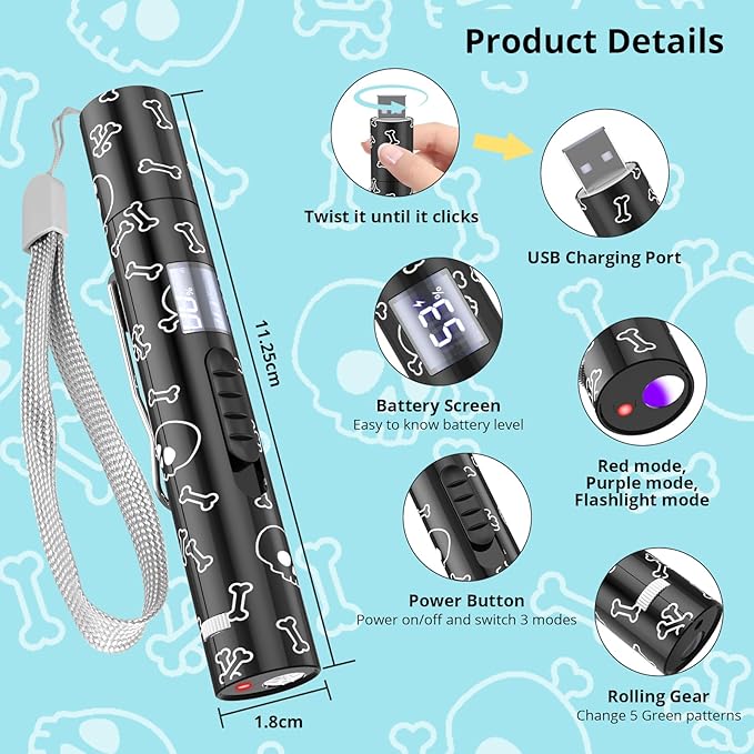 Cat Toy Pointer for Indoor Cats, Battery Level Display Screen, USB Rechargeable Kitten Toys with 7 Adjustable Patterns, Interactive Chase Toys for Indoor Cats & Dogs, Training & Exercise Fun（1 pcs）