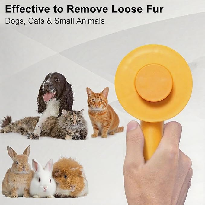 Self-Cleaning Pet Brush - Deep Massage Deshedding Comb with Resin Protective Tips, Curved Teeth, One-Button Hair Release - Washable, for Shedding & Long-Haired Dogs Cats