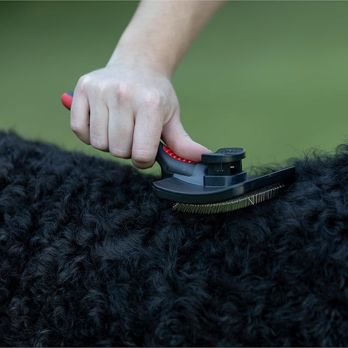 Jeffers Pet Self-Cleaning Slicker Brush for Dogs & Cats – Self Cleaning Button, Removes Tangles & Loose Hair, Non Slip Handle for Easy Grooming, Go To Gift for Pet Owners – Black, Red - Medium