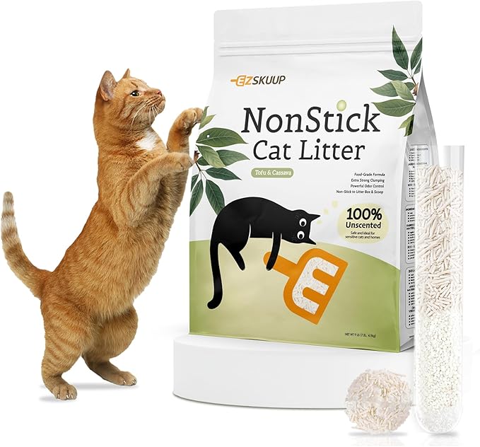 Non-Stick Ultra Clumping Tofu Cat Litter with Cassava, Odor Control Low Tracking Kitty Litter Pellets, Plant-Base Natural Ingredients Cat-Litter, Last Twice as Long as Clay Litter, 9lbs