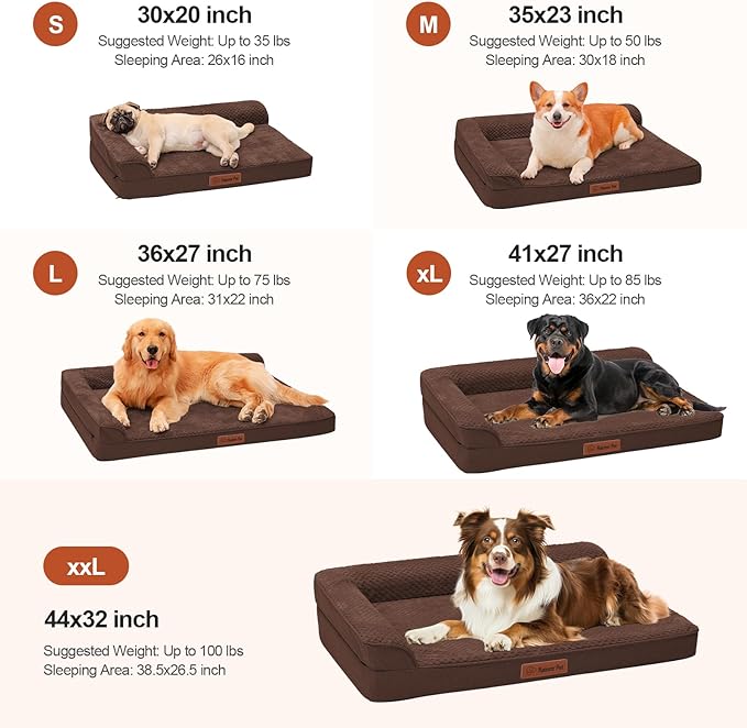 Orthopedic Dog Beds for Large Dogs, Memory Foam Dog Beds Large Sized Dogs, Washable Removable Cover, Nonskid Bottom, Waterproof, for Indoor, Outdoor, Crate ＆ Car Use, 36x27x6 Inches, Brown Grey