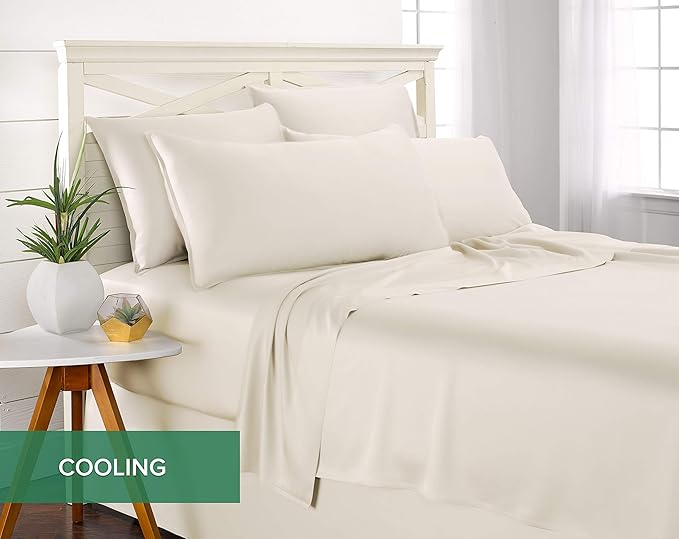 Pure Bamboo California King Sheets, Genuine 100% Organic Viscose Derived from Bamboo Bed Sheet Set, Soft & Cooling, Double Stitching, 2 Year Quality Promise (California King, Ivory)