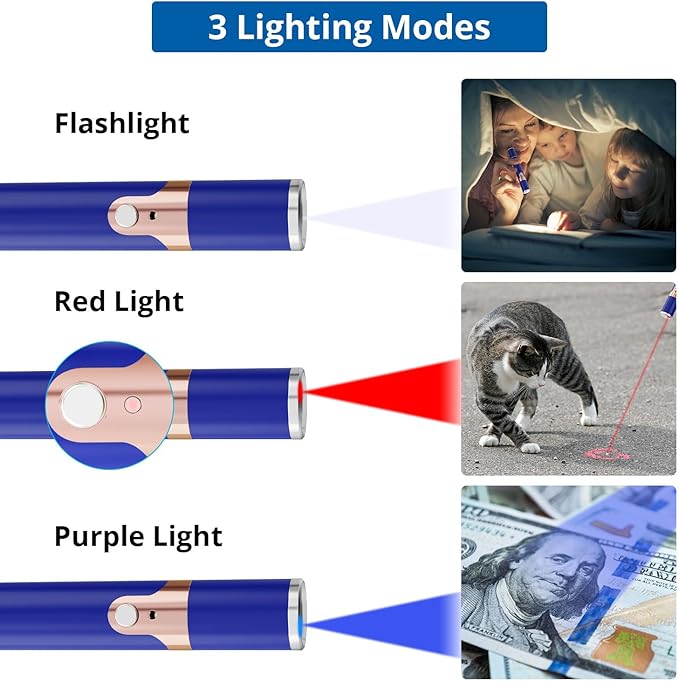 TBTeek Cat Toys, with Metal Case, 2 Pieces, Rechargeable, 7 Adjustable Patterns, Interactive Kitten Pet Dog Red Dot Chase Light Toy for Cats Fun Playing Exercise（Blue）