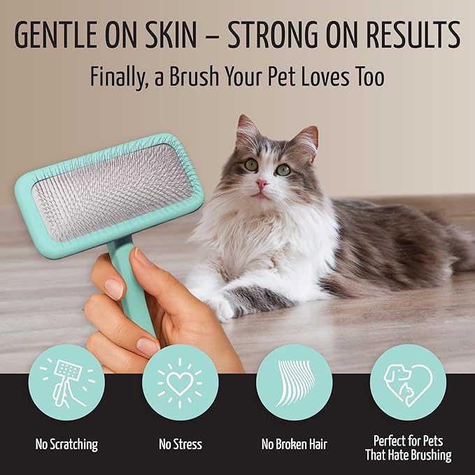 Tauro Pro Line Dog Brush for Shedding - Poodle, Goldendoodle or Labradoodle Hair & Large Breeds - Slicker Brush for Dogs & Cat Grooming, Flexible Cushion & Non-Slip Grip (Size L - Mint)
