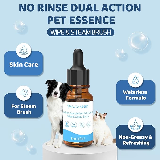 10Pcs Waterless No-Rinse Pet Shampoo Essence for Dogs & Cats, Concentrated Deodorizing Formula Neutralizes Odors & Hydrates Coat with Pomegranate Scent, for Steam Brush,0.34 oz*10