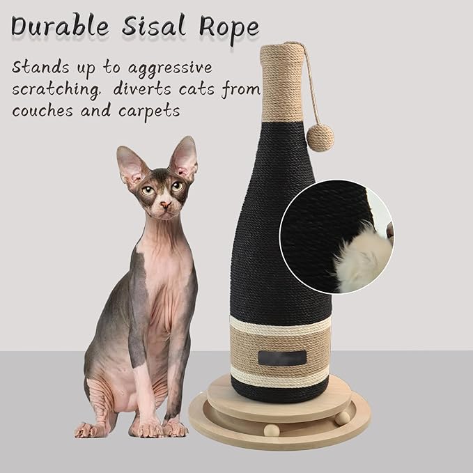 Wine Bottle Cat Scratching Post - 24.8 Inch Vertical Scratcher with Interactive Ball Track, Premium Sisal & Sturdy Base for Indoor Cats, Modern Home Décor