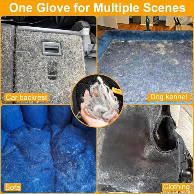 Pet Hair Remover Gloves for Dogs & Cats | Reusable Electrostatic Grooming Glove for Removing Pet Hair | Comfortable, Double-Sided, and Durable for Furniture, Clothes, Carpets & Cars