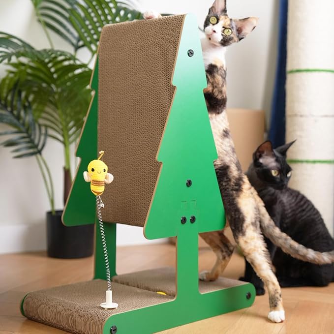 Nekosan Christmas Cat Scratcher, Vertical Cat Scratching Post, Cardboard Cat Scratcher with Ball for Indoor Cats, Large, Tree
