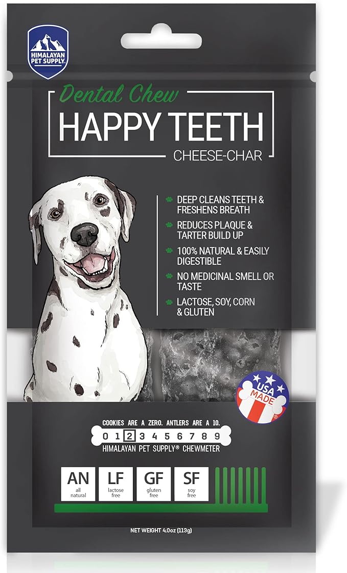 Himalayan Dog Chew Happy Teeth Yak Cheese, Soft Dog Chew, 100% Natural Soft Density Dental Treats, Gluten Free, Safe Treats for Oral Health, Lactose & Grain Free, Protein Rich, Cheese-Charcoal 2 Count