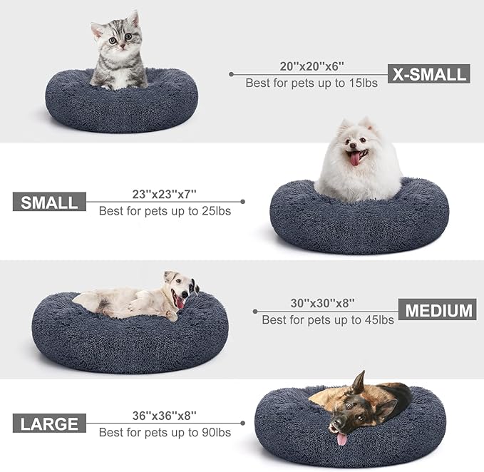 MIXJOY Orthopedic Dog Bed Comfortable Donut Cuddler Round Dog Bed Ultra Soft Washable Dog and Cat Cushion Bed (20''/23''/30''/36'') (36''x36'', Grey-Blue)
