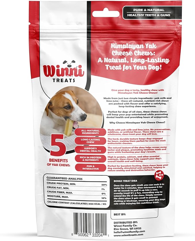 Winni Treats Yak Cheese for Dogs - Limited Ingredient, Preservative-Free, Premium Himalayan Yak Chews with Milk & Lime, Raw, Digestible Healthy Dog Chews, Long Lasting Cheese Dog Treats (2 Pieces)