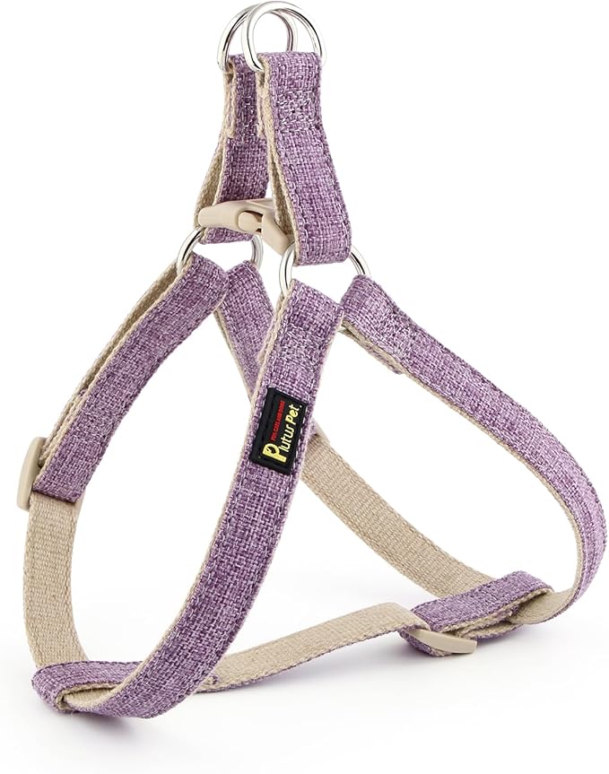Plutus Pet Cotton Hemp Step in Dog Harness, Sustainable, Lightweight and Escape-Proof, Quick Fit Dog Harness for Puppy Small Medium and Large Dogs, Lavender, L