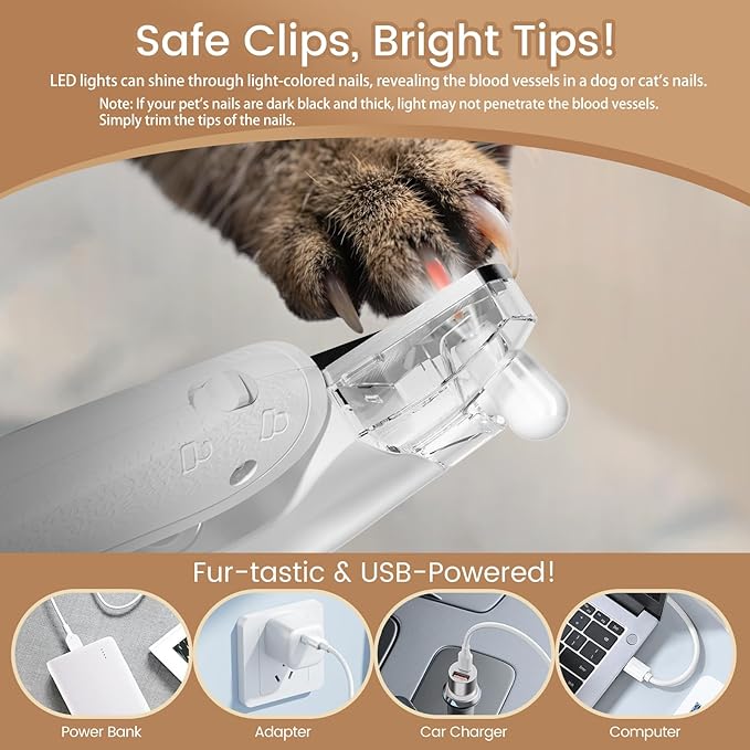 2 in 1 Dog & Cat Nail Clippers & Trimmers with LED Lights, Splash Guard - Pet Hair Trimmer for Around Paws, Ear, Eye,Face, Rump Rechargeable & IPX7 Waterproof Grooming Supplies for Dog, Cat
