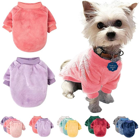 FabriCastle Dog Sweater, 2-Pack Dog Clothes, Soft and Warm Pet Jackets XXS XS for Small Dogs Girl & Cats, Winter Pet Apparel Costumes, Puppy Outfits (Pink,Light Purple, X-Small)