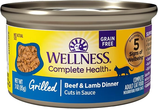 Wellness Complete Health Grilled, Adult Wet Cat Food, Natural, Protein-Rich, Grain-Free, Canned, 3 Ounce, 12 Pack, (Beef and Lamb Dinner Recipe)