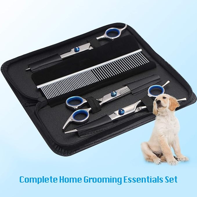 Maxshop Dog Grooming Scissors Kit, Heavy Duty Titanium Stainless Steel Professional Pet Grooming Scissors Kit with Comb, Straight Scissors, Curved Scissors, Thinning Shears for Dogs and Cats