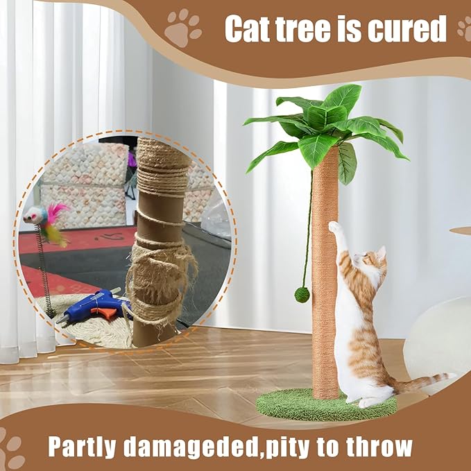 Meowoou 2 PCS Cat Scratching Post Replacement Scratcher Pole,2.8 in x 13.8 in Natural Sisal Rope Cat Trees Climbing Towers Post