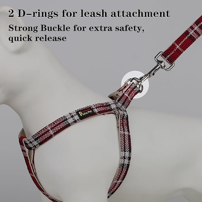 Plutus Pet Cotton Hemp Step in Dog Harness, Sustainable, Lightweight and Escape-Proof, Quick Fit Dog Harness for Puppy Small Medium and Large Dogs, Red Plaid, S