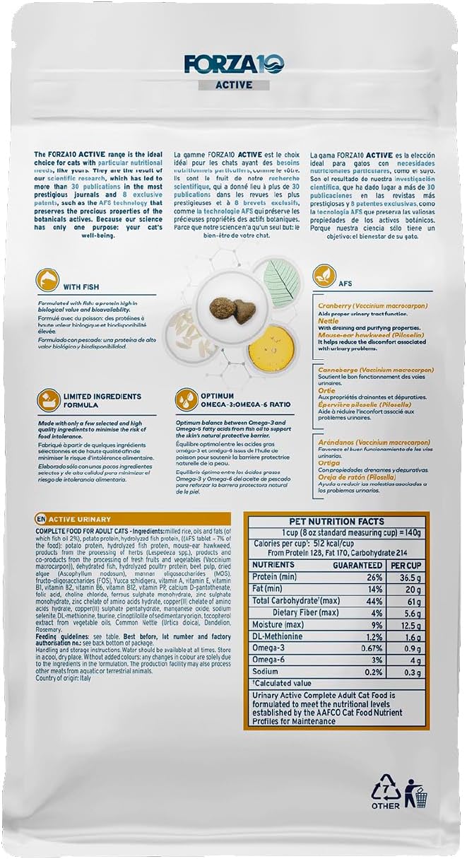 Forza10 - Cat Food, Limited Ingredient Cat Food for Urinary Health and UTI Support, Non-GMO, Fish Flavor, Made in Italy (0.88 lb)