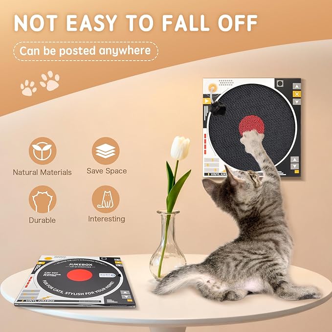 Cat Scratcher Record-Shaped Cat Scratching Board 35 * 35CM Scratching Pad, Dual-Use Flat and Vertical Cardboard Cat Scratcher, Equipped with Toy Spring Balls, Suitable for Cats to Sharpen Their Claws