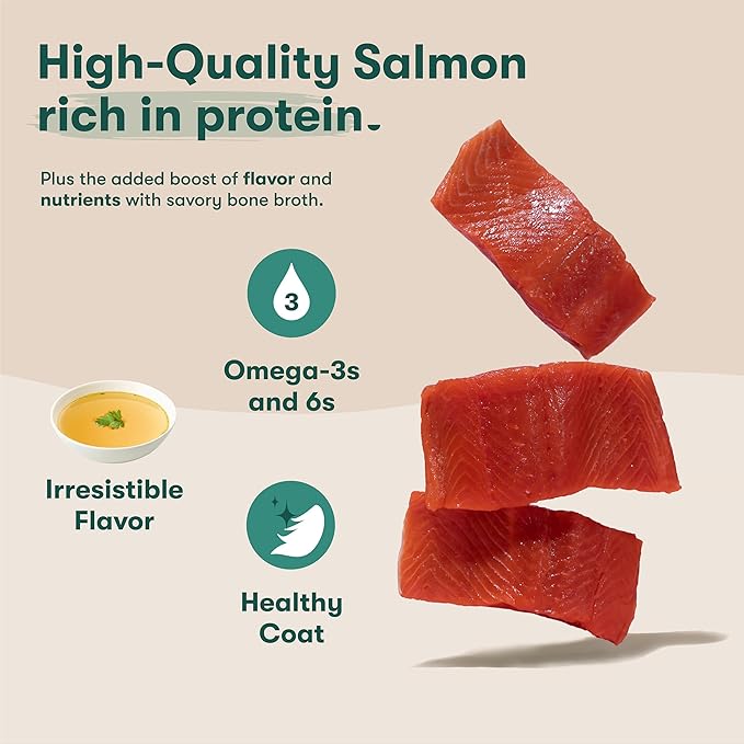 Jinx Salmon Grain Free Wet Dog Food Toppers, Meal or Mix with Dry Dog Food, Made with Real Salmon & Chicken, Bone Broth, No Fillers, Puppy, Adult, Senior, 3oz, 8 Pack