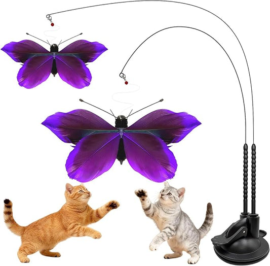 Walfront Cat Toys for Cats with 2PCS Butterfly Attachments, Dual Suction Base, Interactive & Solo Play Modes, Ideal for Multi-Cat Homes, Training & Bonding, Purple - Fun and Engaging for All Cats