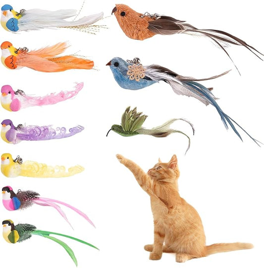 10PCS Cat Bird Toy Refills Feather Cat Wand Attachments with Bell, Interactive Cat Toys for Indoor Cats Kittens, Kitty