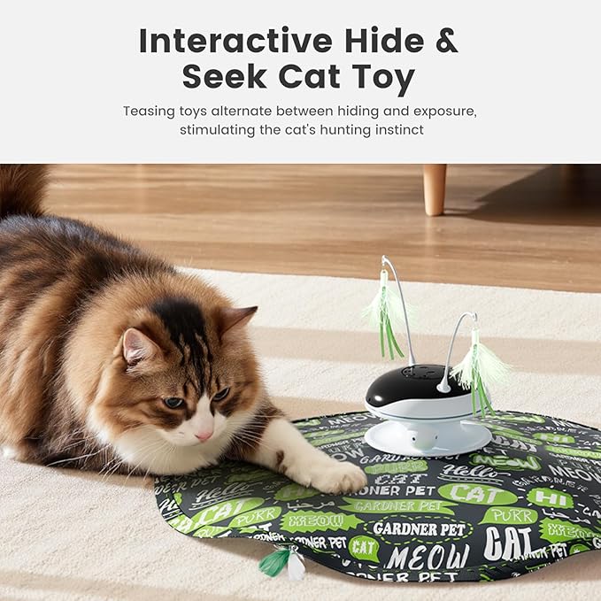Interactive 5in1 Cat Toys Chargeable,Moving Feather,laser pointer,Track Ball,Hide and Seek,Real Bird Sing,Touch/Sound Activated Cat Kitten Toy Exercise Toys for Indoor Bored Cats w/ Replacement Parts