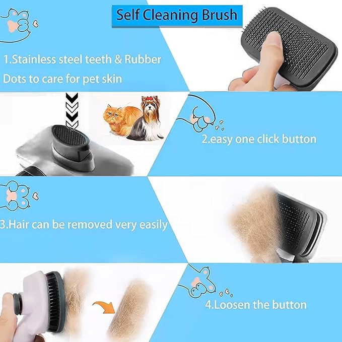 Self Cleaning Slicker Brush, Dog Cat Bunny Pet Grooming Shedding Brush, Easy to Remove Loose Undercoat, Pet Massaging Tool Suitable for Pets with Long or Short Hair (Black)