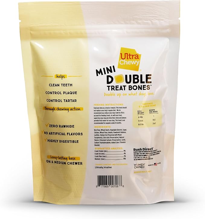 Ultra Chewy Mini Double Treat Bones: Long-Lasting Dog Treats Made in USA, Highly Digestible, Ideal for Aggressive Chewers 9oz (Peanut Butter and Chicken Flavor, 2 Packs)