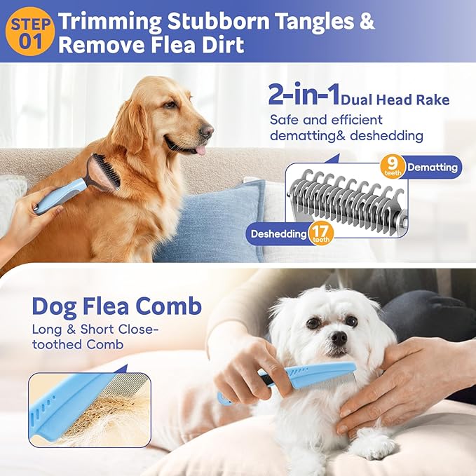 Dog Brush for Shedding 13pcs Bath Grooming Kit with Pet Nail Clipper and File - Dog Bath Brush Cat Grooming Supplies, Dematting Comb Bath Brush Shampoo Scrubber for Dogs and Cats
