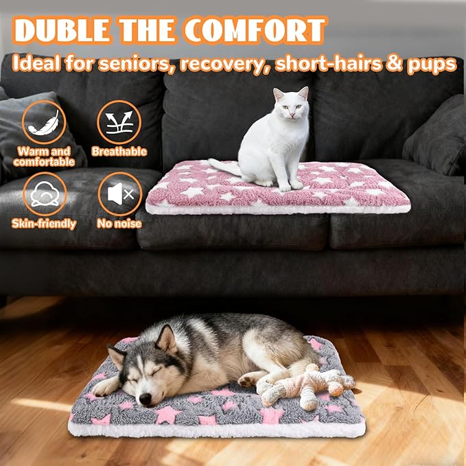 2 Pcs Self Warming Cat Bed, Self Heating Pet Mat for Cats & Dogs Soft Calming Cat Bed Mat Reflects Body Heat Warm Washable Pet Pad for Crates, Floors, Indoor, Outdoor (24×16 Inch)