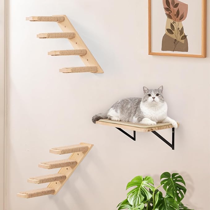 Cat Floating Wall Shelf with Scratching Mat, 1PC 9.7X16.6 Inch Large 1 Inch Thick Wood Cat Window Perches Hanging Shelves Wall Mounted Beds for Sleeping, Playing, Climbing, Support to 30 LBS