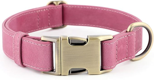 Plutus Pet Genuine Leather Dog Collar – Adjustable Pet Collar with Quick Release Metal Buckle, Soft Real Leather for Small Medium Large Dogs, Heavy Duty & Skin-Friendly (Pink, M)