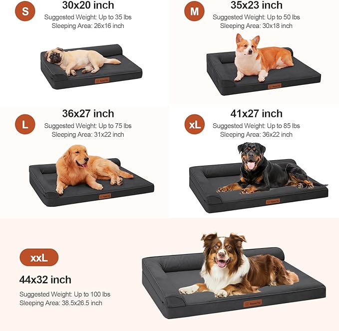 Orthopedic Dog Bed Medium Size Dog, Memory Foam Dogs Bed for Medium Dogs, Washable and Removable Microsuede Cover, Waterproof Liner, Non-Skid Bottom, 35x23x6 Inches, Dark Grey