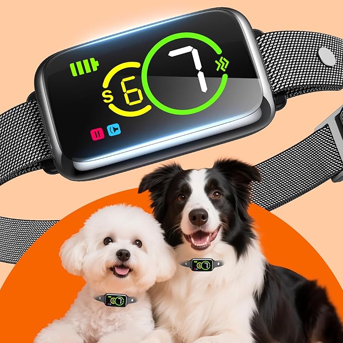 1S Stop Barking Smart Dog Bark Collar, Humane Anti Barking Device with Beep & Vibration, 7 Adjustable Sensitivity, Ultra-Light Bark Collar for Small Medium Large Dogs IP67 Waterproof Indoor Outdoor
