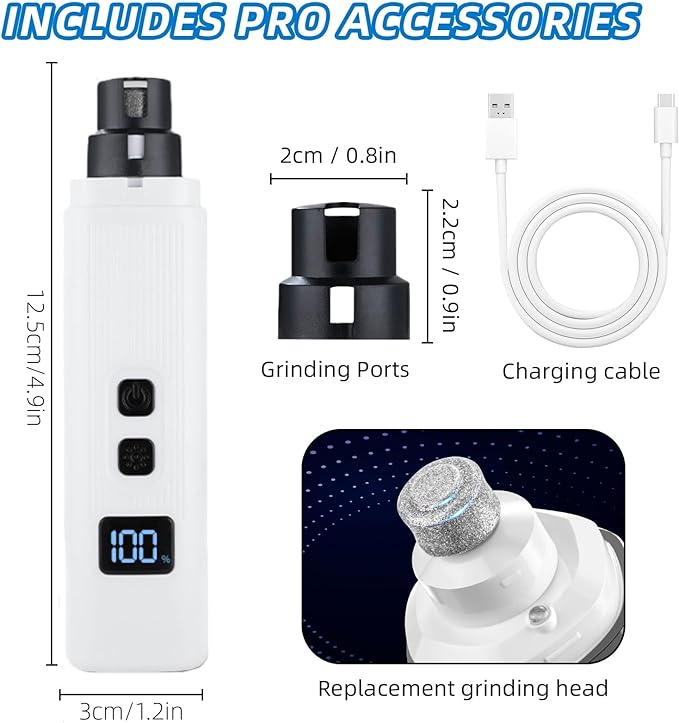 Silent Dog Nail Grinder, Cat Nail Safe Cut Cat Nail Trimmer, Dog Nail Trimmers, 2026 New Two Adjustable Low-Vibration Ultra-Quiet Under 40db ＆ Powerful Enough for All Cats ＆Dogs (White)