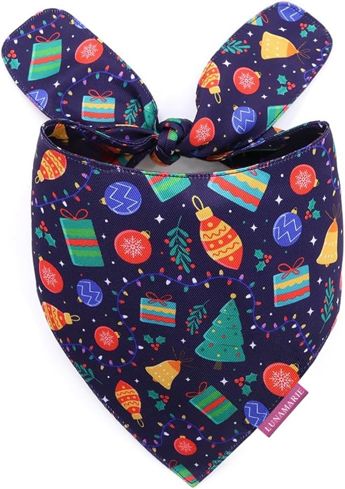 LunaMarie - Luxury Pet Birthday Bandanas -Premium & Silky Poly Fabric | 100% Handmade | Custom Shape Dual Layered (Christmas Tree, Medium)